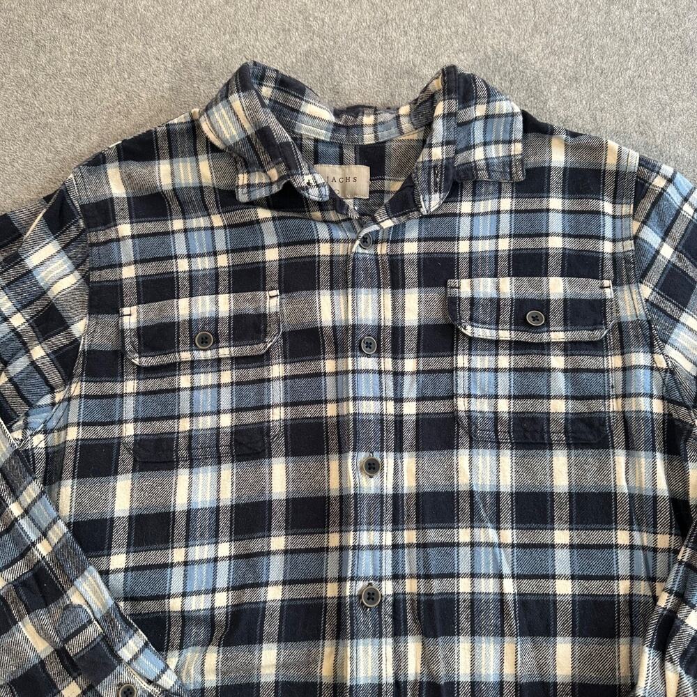 Jachs Blue Plaid Flannel Button Down Shirt Men's Medium Long Sleeve - Picture 4 of 10
